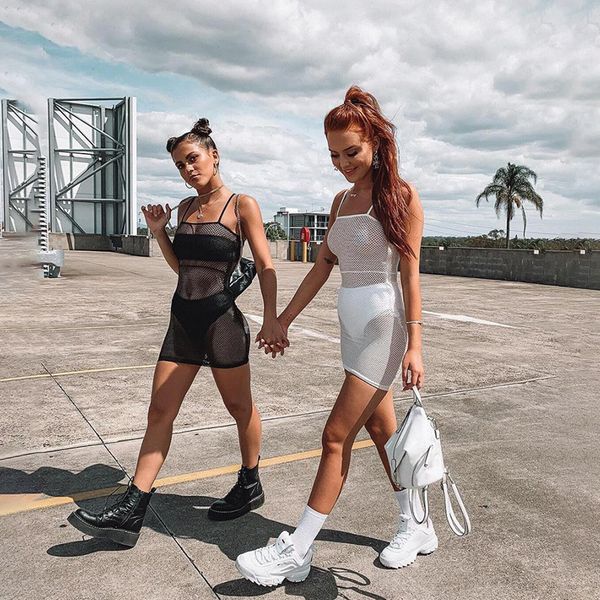 

casual dresses womens fishnet mesh see through summer festival clothes beach party black white mini bodycon, Black;gray