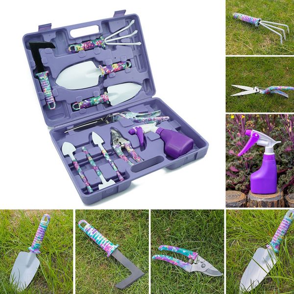 

weeder shears 10pcs/set garden gardening tools set ergonomic trowel rake sprayer with carrying case dc156