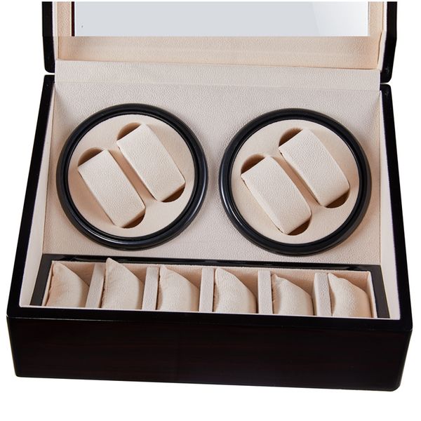 

10 wooden watch winder box case automatic mechanical reloj winding motor organizer uhrenbeweger wood watchwinder jewelry casket, Black;blue