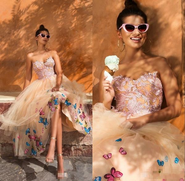 

Off Shoulder Blush Pink Short Prom Dresses elegant Sweetheart Lace Appliques 3D flowers tea length evening dresses party gown robe de soiree