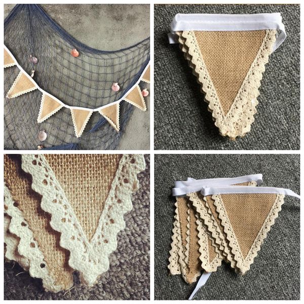 

1set 8flags vintage burlap banner bunting flags wedding pgraphy props wedding garland rustic decoration centerpieces