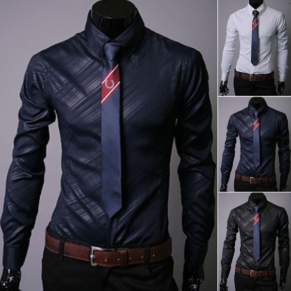

модные мужские роскошные повседневные стильные slim fit с длинным рукавом повседневные рубашки подарок, White;black