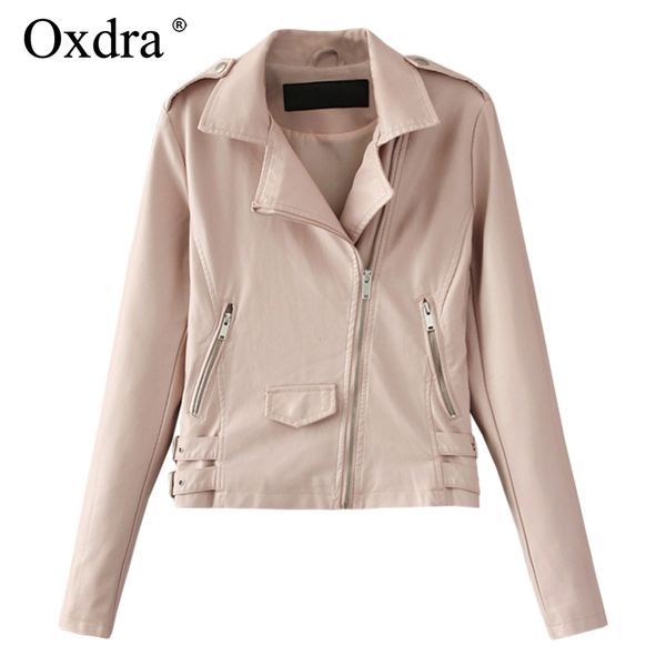 

oxdra 2019 spring autumn new soft pu leather slim jackets fashion women pu locomotive jackets outerwear clothing, Black;brown
