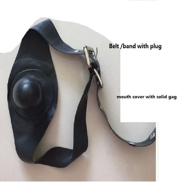 

latex mask bondage hood mouth gags ear belt with solid gag/plug stuffing mouth cover, Blue;gray