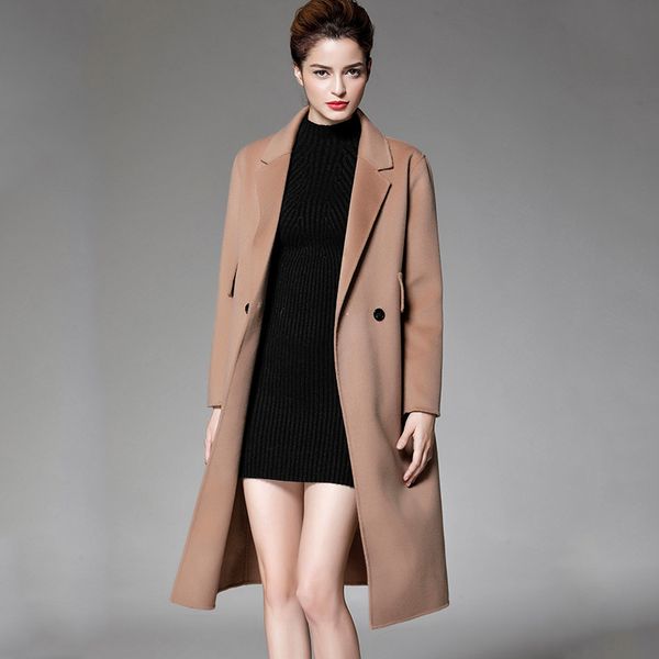 

the united states double coat that turn over season long cloth coat women's clothing woolen cloth cashmere wool, Black