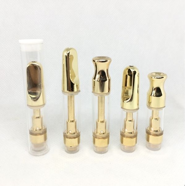 

Gold th105 eCig Ceramic coil Round Flat Tip extract Oil Vape Cartridges .5ml 1ml 2.0mm holes Glass Tank atomizer Vaporizer 510 Cartridge