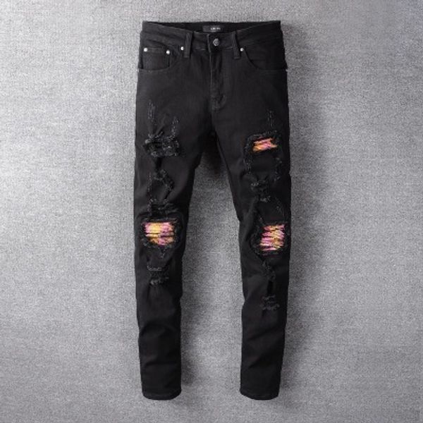 

новые мужские джинсы узкие casual straight тонкий moto джинсы denim hip hop рваные штаны wash высокого качества бесплатная доставка, Blue