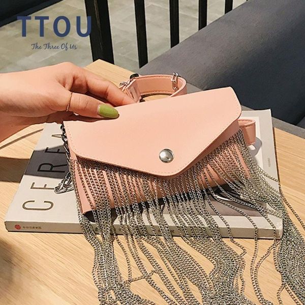 

ttou fashion chest bag waist packs women pure color ring pu leather messenger shoulder bag long tassel packet banquet handbags