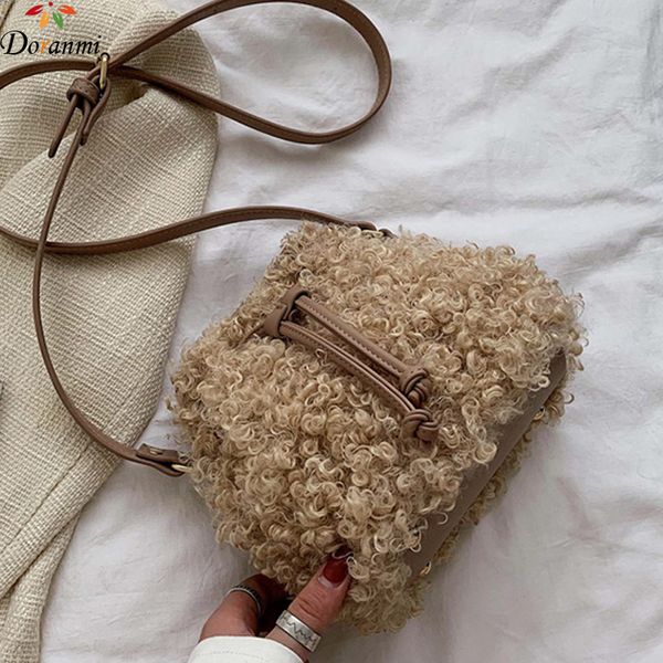 

doranmi lambswool bucket bags for women 2019 winter small bucket shoulder bag female string closure handbags bolsos mujer bg335