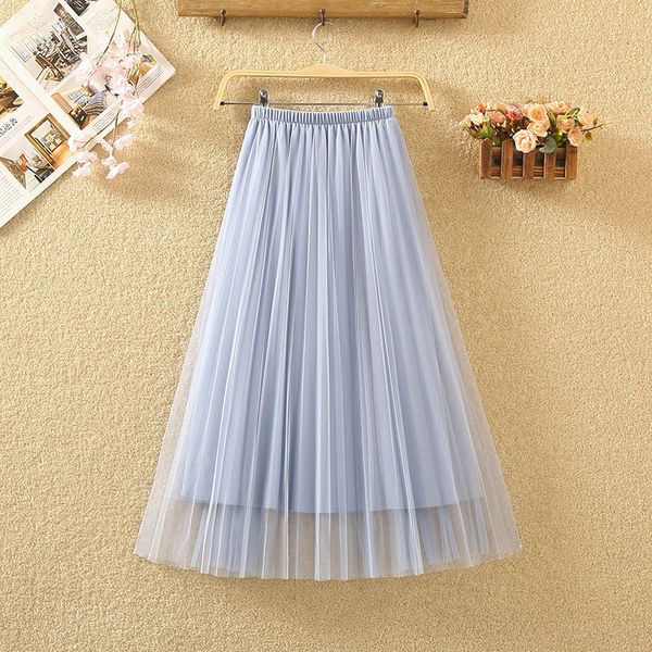 

skirts mesh skirt mid autumn winter women's long a-line large pleated fairy with thin drape, Black
