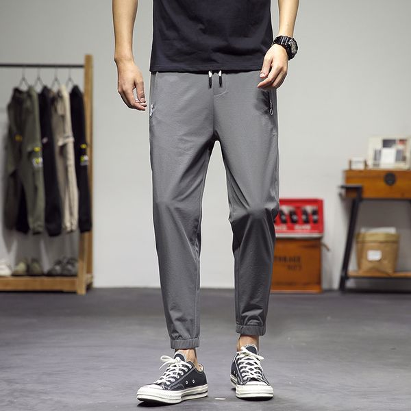 

men's japanese casual pants male slim straps wild pants trend trousers, Black