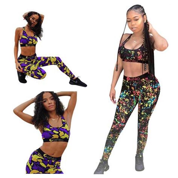 

women ethika tracksuit sleeveless bras vest + pants legging 2 piece set beach outfits fitness gym sportswear crop sports suit a3211, Blue