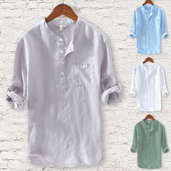 

fashion men casual shirt cotton 3/4 sleeve button brand shirt streetwear summer leisure solid blouse plus size shirts men camisa, White;black