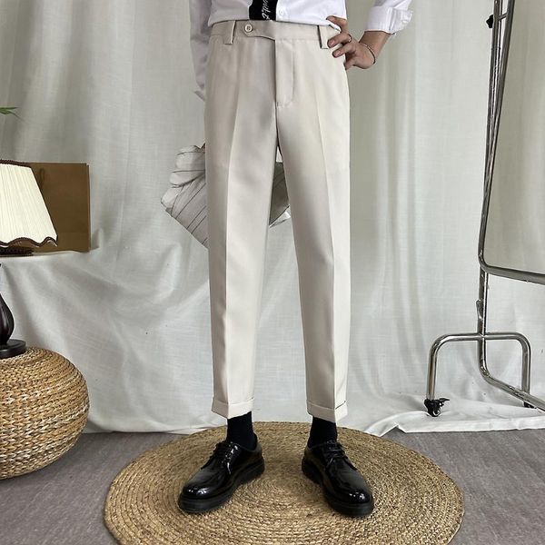 

men dress pants fashion business office social suit pants summer streetwear casual wedding trousers costume homme, White;black