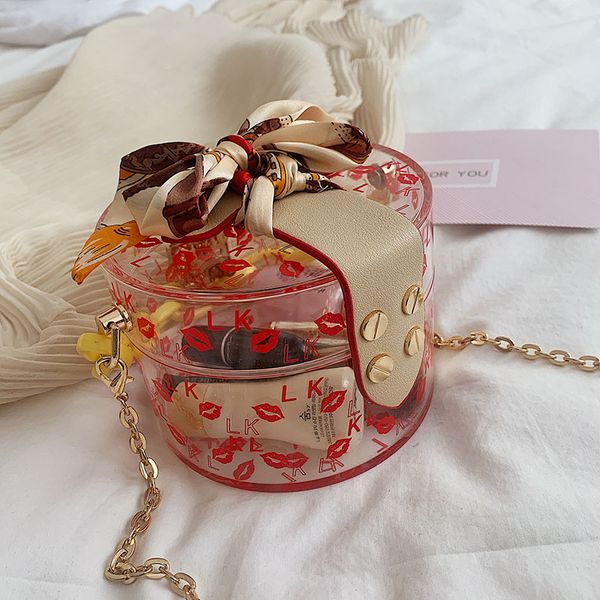 

color lipstick transparent bucket bag for women 2020 summer fashion acrylic handbags scarves design hand bag lady cute handbags