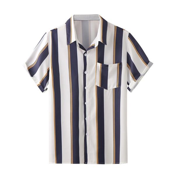 

повседневные мужчины полосатой рубашка дышащий сыпучий отворот шея с коротким рукавом tops 2020 streetwear каникул бренд рубашки мужчина blu, White;black
