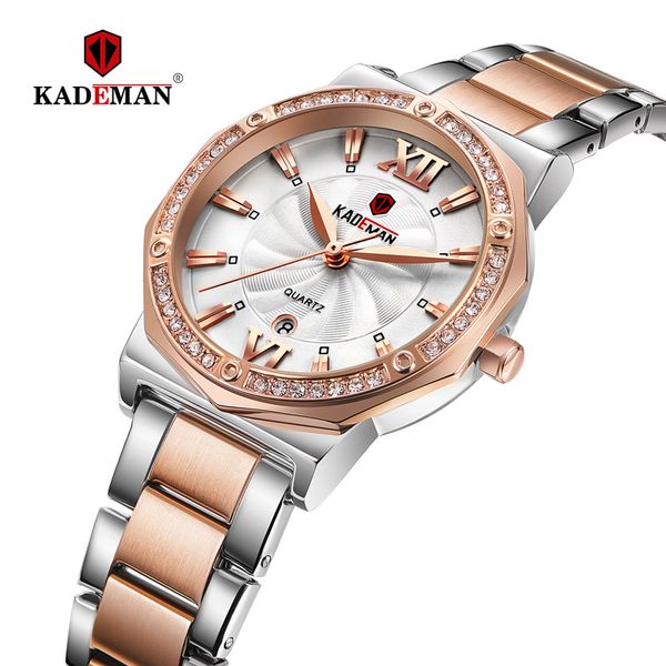 

kademan 829 brand luxury ladies watches waterproof stainless steel date fashion dress women quartz crystal bracelet wristwatch, Slivery;brown