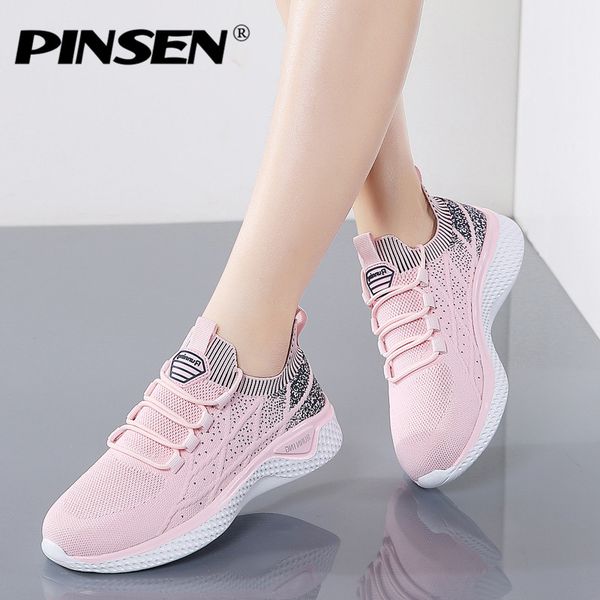 

pinsen 2020 new fashion sneakers women breathable mesh casual shoes woman lace-up basket femme zapatillas mujer, Black