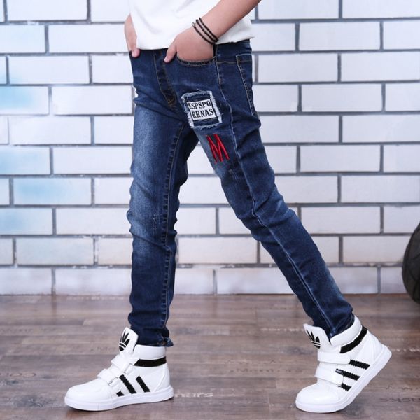 

Children denim pants boys Boys Slim Straight Jeans Children's Fashion Jeans Dark Blue Designed Pants