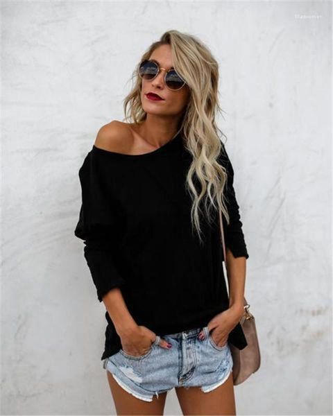 

футболка асимметричный сплошной цвет нерегулярный дизайн с длинным рукавом свободные футболки повседневные женские топы осень женский дизайн, White