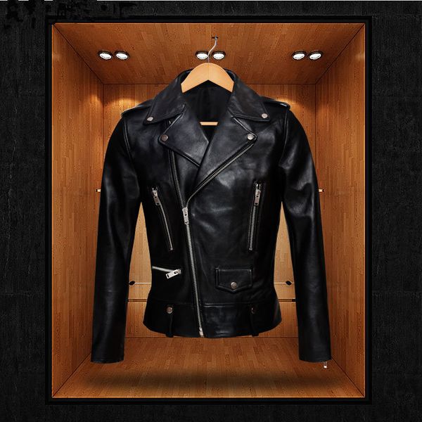 

yolanfairy genuine leather jacket men real sheepskin leather bomber jackets spring autumn motocycle streetwear 2018 coat mf036, Black
