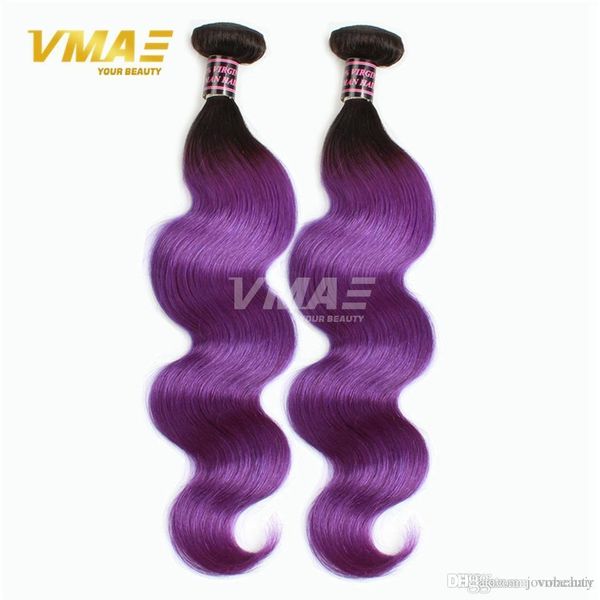 

1b violet brazilian hair ombre two tone color virgin human hair 3pcs body wave ombre nches human hair extensions opp bag, Black