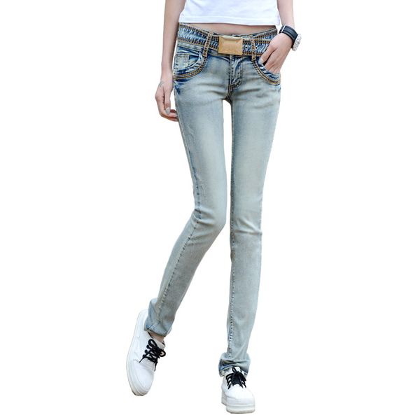 

women's tight jeans, low-waisted trousers and skinny korean version, Blue