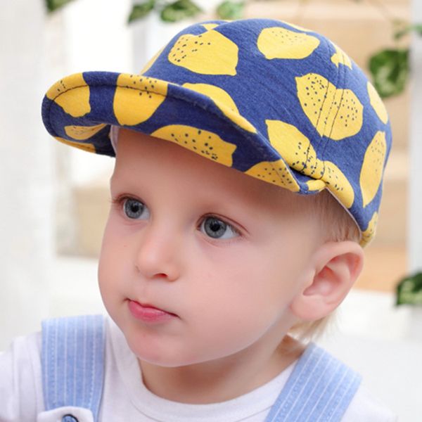 

summer new style lemon printed cotton baby brim hat children baseball cap, Yellow