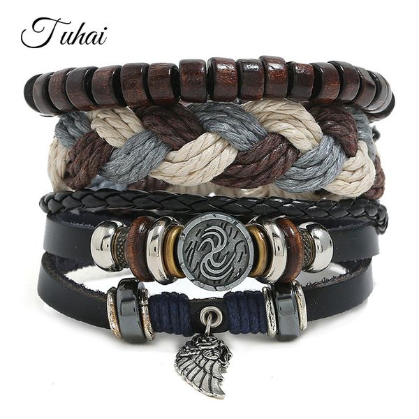 

3pcs combine set antique wing charms layers beads wrap bracelets braided men punk style jewelry bangles gifts, Golden;silver