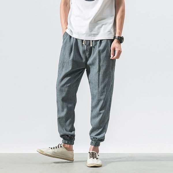 

pants men casual slim sports pants ankle-length cotton linen trousers hip hop baggy harem pant joggers summer fashion c0605, Black