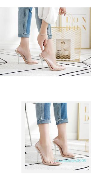 

clear pvc transparent pumps sandals perspex heel stilettos high heels point toes womens party shoes nightclub pump 35-42 c09, Black