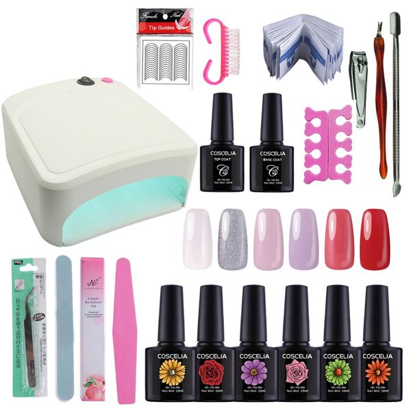 

nail art tool 36w uv lamp & 6 color soak off gel nail base coat gel polish kit manicure sets & kits varnish set
