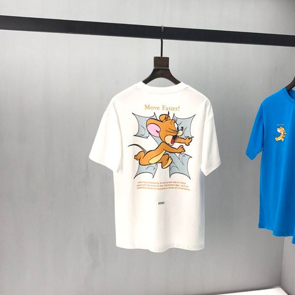 

spring summer europe cartoon mouse courageous move faster learning incessantly collab funny tee tshirt men women short sleeve cotton t shirt, White;black