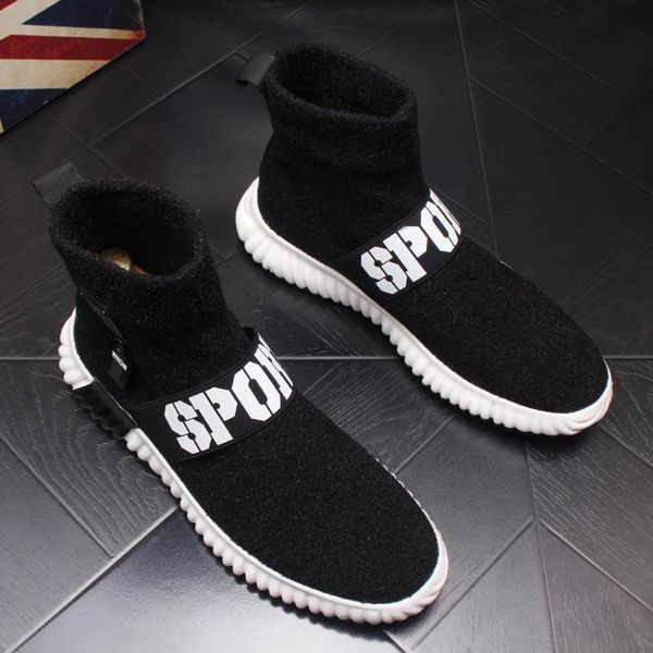 

errfc luxury british mens high casual shoes fashion slip on elastic flock shoes man vogue short ankle boots sock black