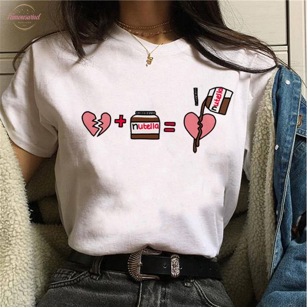 

nutella kawaii print t shirt women 90s harajuku ullzang fashion t shirt graphic cute cartoon tshirt korean style tees female, White