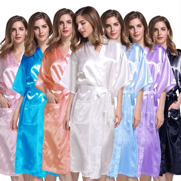 

3xl women solid long pajamas summer silk silk kimono robe for bridesmaids wedding party night gown home clothing dhl ship fa2212, Blue;gray