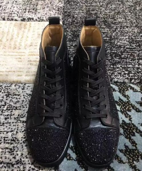 

z268 new arrival famous design mens women black suede with crystals high red bottom sneakers,brand casual shoes 36-47 drop shipping