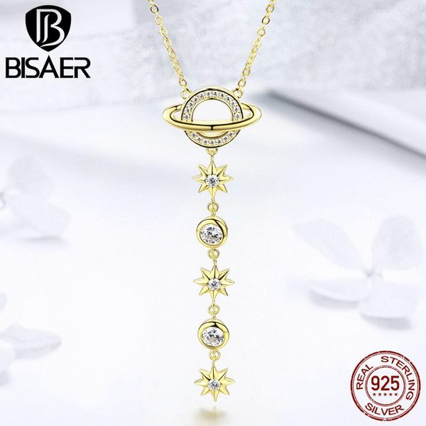 

bisaer exquisite 925 sterling silver planet & zircon star women pendant necklaces chain link galaxy necklaces jewelry ecn325