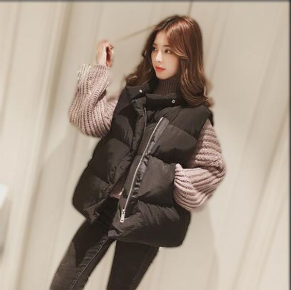 

2018 winter new style korean-style cover meat slimming college style short extra-large thick down vest cotton vest, Blue;black