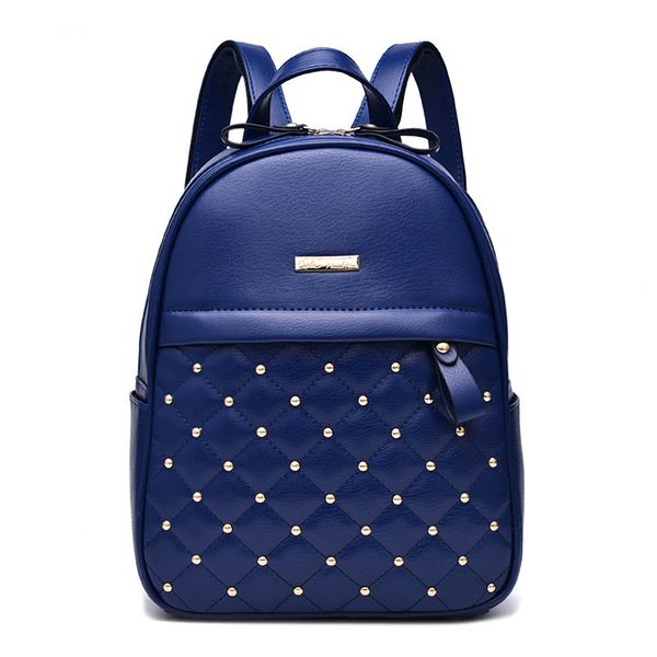 

retro large backpack women pu leather rucksack women's knapsack travel backpacks handbag school bags mochila blue color