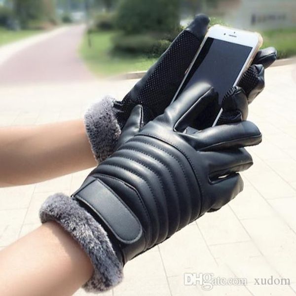 

faux leather gloves men' winter touch screen slip plus velvet thick warm waterproof cold riding cycling outdoor motorcycle gloves, Blue;gray