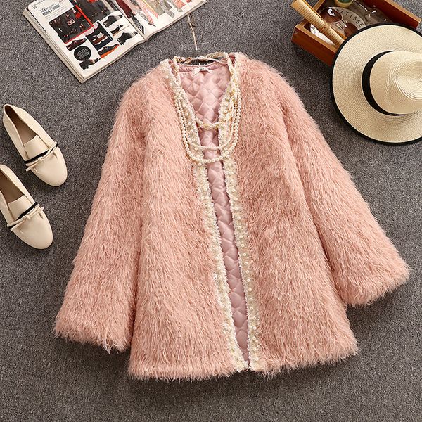 

2019 new autumn and winter korean version of the wild imitation lamb fur coat in the long thick fur coat women, Black