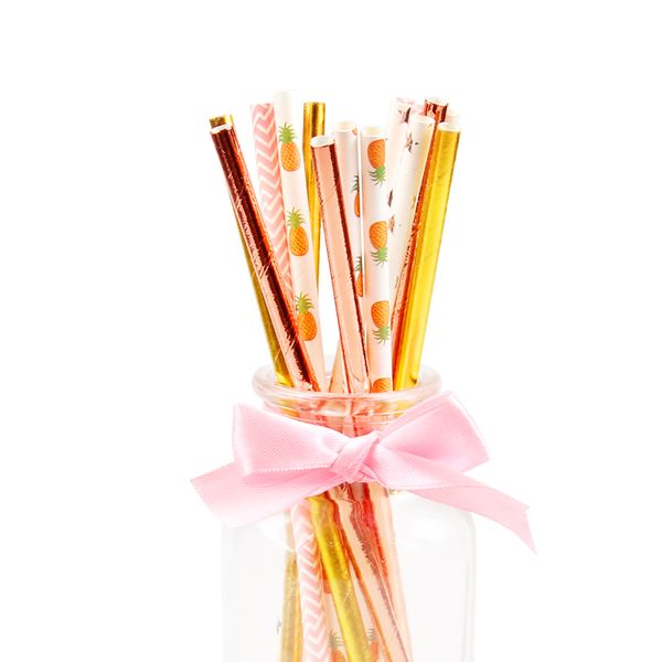 

25pcs/lot pineapple star stripe mixing straws festive supplies wedding birthday party disposable degradable colorful paper straw
