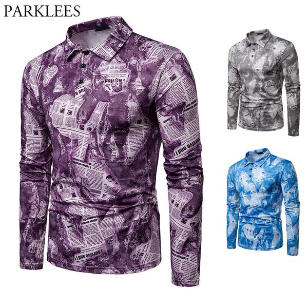 

mens hipster модальная рубашка повседневная 3d газета с принтом мужской фиолетовый синий серый рубашки поло slim fit с длинным рукавом homme, White;black