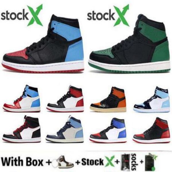 

1 og женщины mens basketball обувь лучшие качества запрещенные бред тройной черный белый королевский синий top 1s спорт кроссовки размер 36