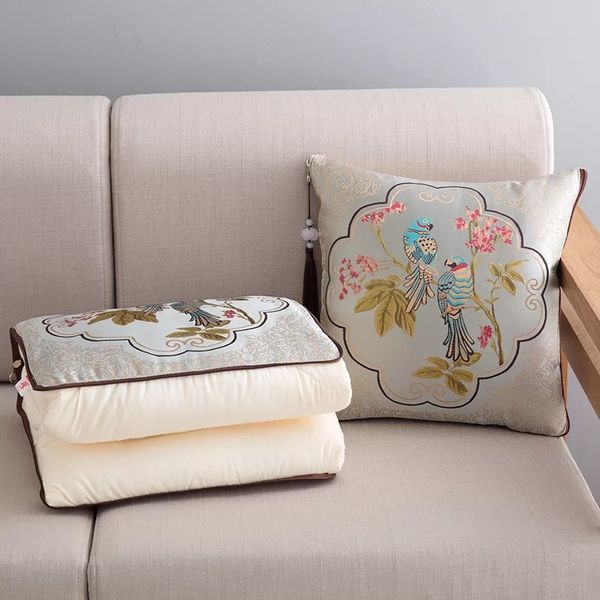 

flannel cushion blanket car sofa lumbar throw pillow air conditioning blanket foldable embroidery quilt blanket cushion
