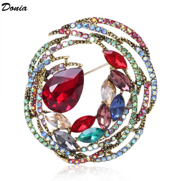 

donia jewelry european and american exaggerated large glass brooch luxurious round brooch fashionable, Gray