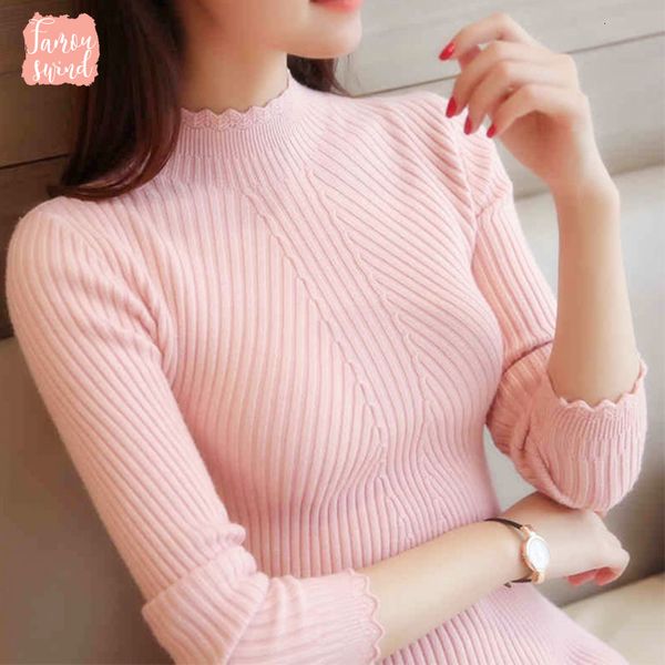 

купить свитер 2019 весна женщины дамы с длинным рукавом тонкий штуцер тонкий вязаный топ водолазка тянуть роковой корейский обтягивающие фут, White;black