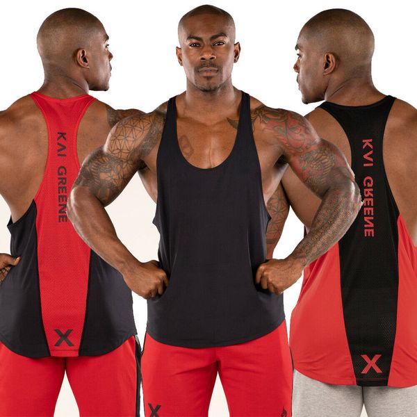 

men gym singlet tank tee stringer bodybuilding y-back muscle fitness vest, Black;blue