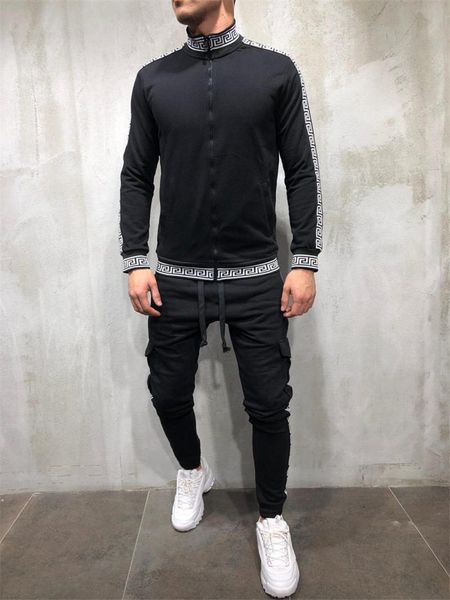 

mens дизайнерские regular беговые костюмы с длинным рукавом кардиган zipper костюмы тонкий брюки 2pcs комплекты спортивные apparels, Gray